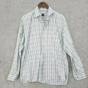 Ike Behar Mens Large Plaid Long Sleeve Shirt 100% Cotton Made In Peru 16PT